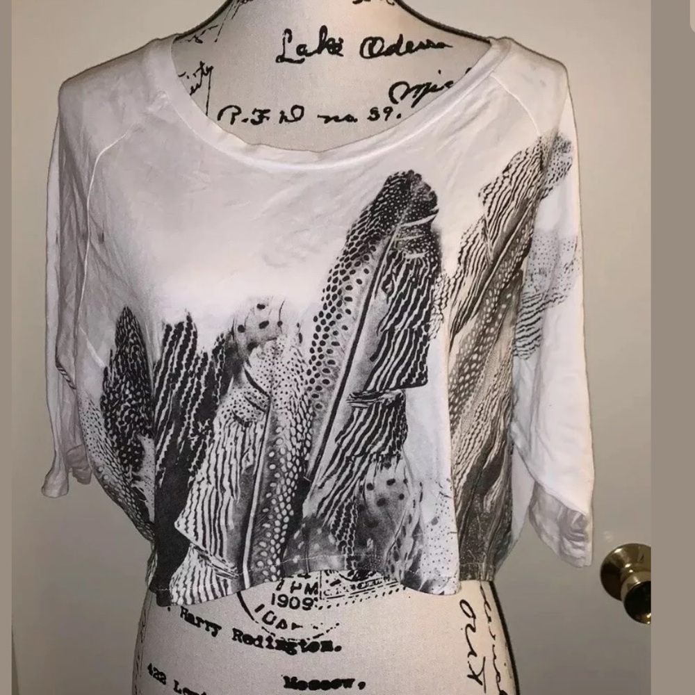 AllSaints Crop Top White Animal Print Medium *mark